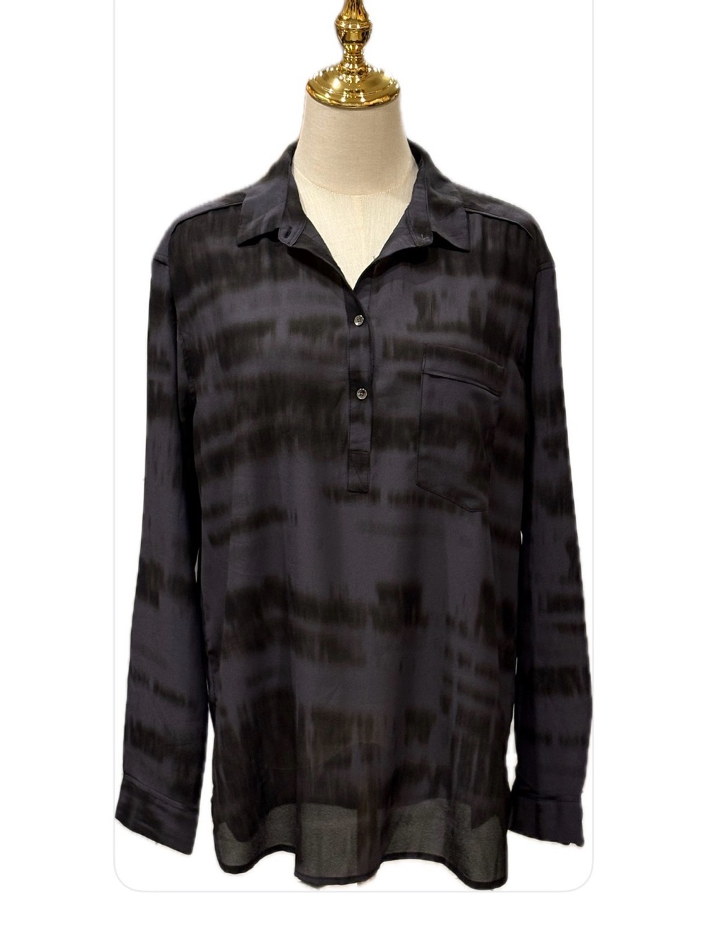Calvin Klein Jeans NWOT Black/Grey Ombre Button Front Long Sleeves Blouse M